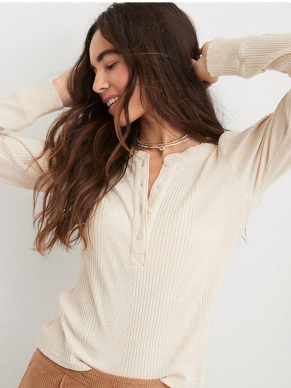 Aerie Road Trip Long Sleeve Fitted Henley Size XS